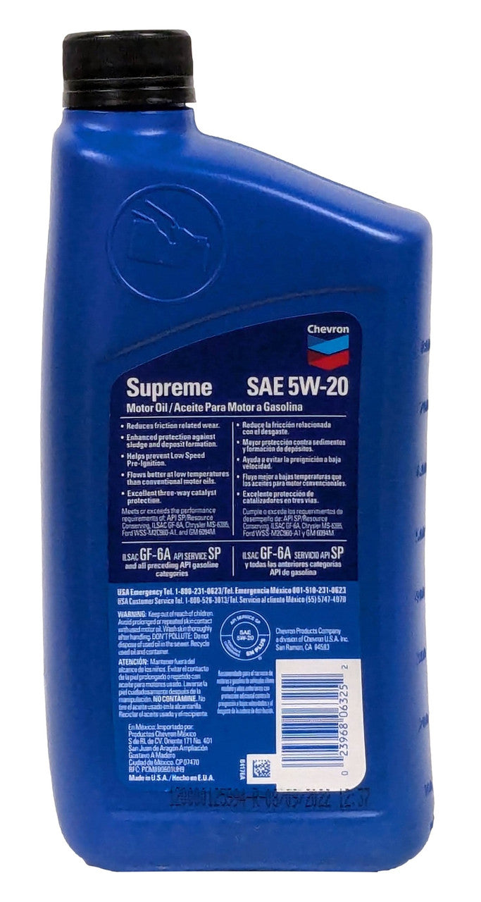 Chevron Supreme 5W-20 Motor Oil (case of 12)